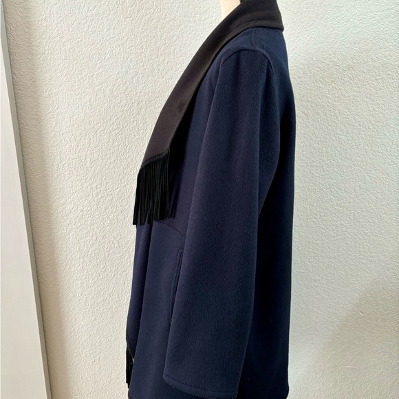 Sofia Cashmere navy and black fringe trim coat - Picture 8 of 11
